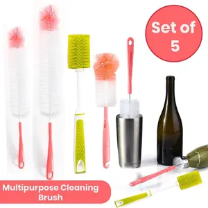 Multipurpose Cleaning Brush Set, Long Handle Bottle Cleaning Brush for Washing Narrow Neck Bottles, Cup, Pipes, Hydro Flask Tumbler, Sinks, Cup Cover