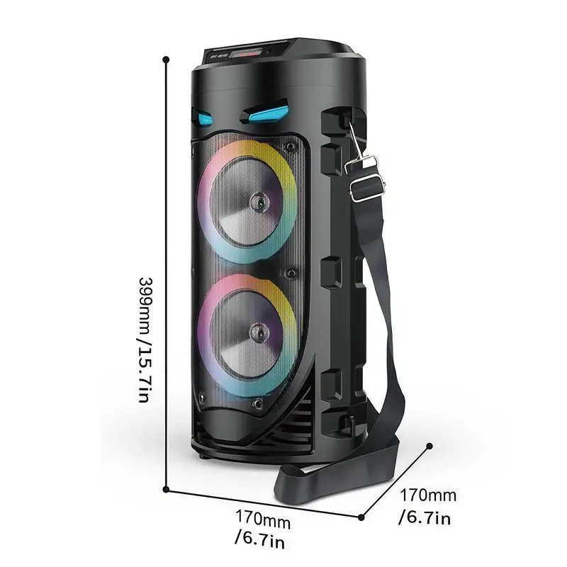 16W Portable Bluetooth Party Karaoke Speaker with Mic - 1200mAh Audio Device, Vibrant LED Lights, Bass Boost, Adjustable Wired Connection, Remote Controller, US Stock, AUX/USB/FM Radio, Subwoofer, Tablet Compatibility, Streaming