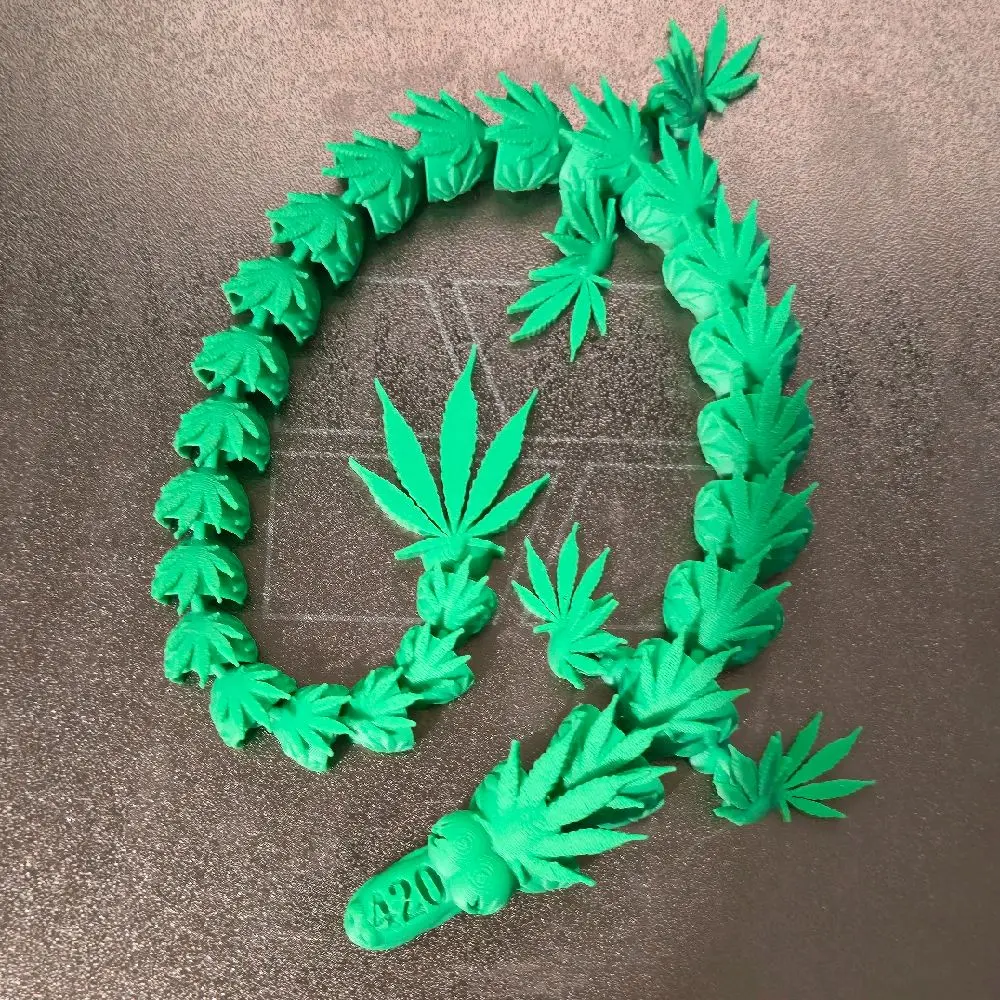 3D Printed Pot-Leaf Articulating Dragon - Unique Green Leaf Design Figurine Collectible Item Innovative Art Modern Twist