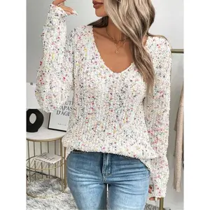 New fashionable V-neck color blocked sweater, autumn and winter casual knit sweater, fashionable women's pullover sweater, comfortable and warmRAIMENTRY