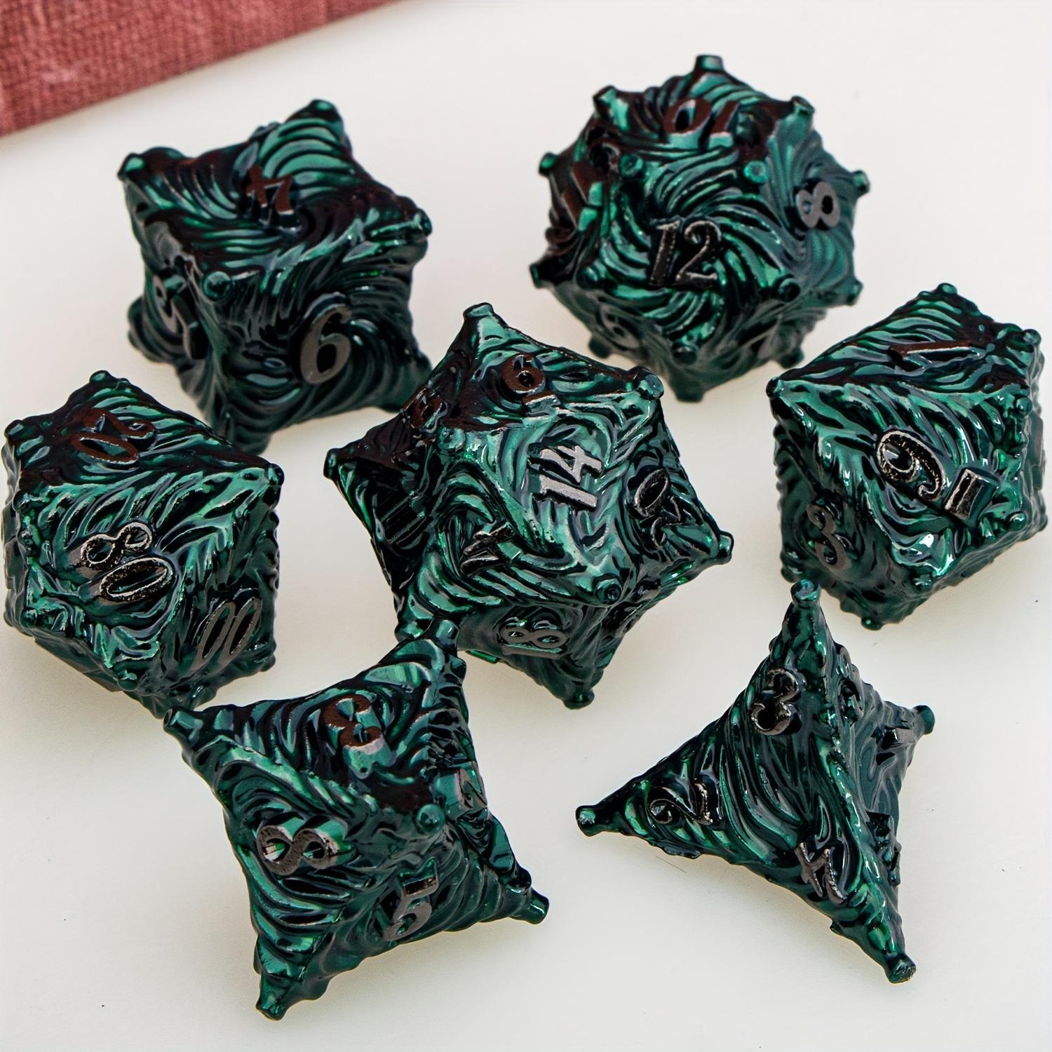 DND Metal Dice Set Blue Dungeons and Dragons Dice 7pcs Vortex Design D&D Dice Polyhedral Dice RPG D and D Role Playing Games Dice D20 D12 D10 D8 D6 D4