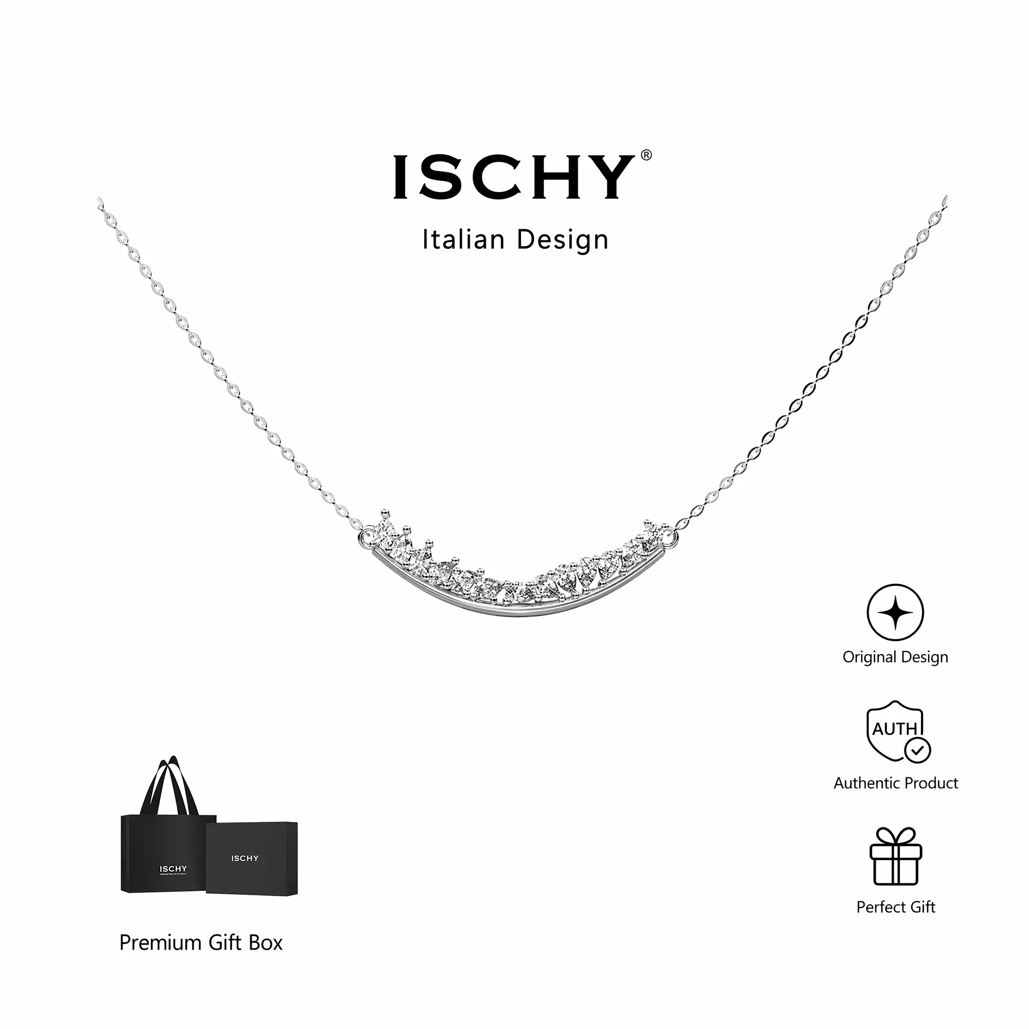 ISchy Women’s Curved Bar Necklace, Delicate Smile Pendant Necklace, Elegant Jewelry for Weddings, Proms, Parties, Anniversaries, Birthdays