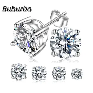 【Buburbo】 Four-Prong S925 Sterling Silver Stud Earrings - Round Lab-Created Moissanite Jewelry | Ideal Birthday/Mother's Day/Christmas Gift for Men & Women | Perfect for Wedding/Daily/Anniversary/Engagementys