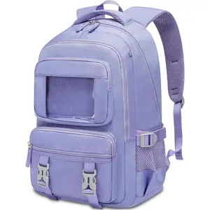 Kids School Backpack for Girls Ages 6-14, Elementary Middle School Book Bag with Laptop Compartment, Teenagers Girls Mochilas Escolares, Purple Solid