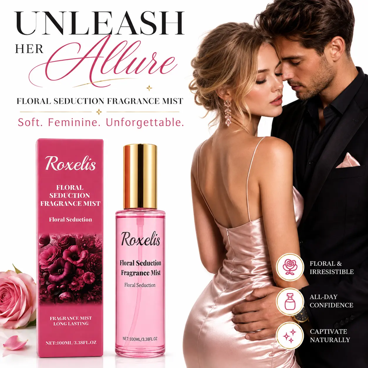 Floral Seduction Pheromone  Mist for Women 100ml Long Lasting 12H Floral Vanilla Musk Scent with Rose Jasmine Peony for Date Night Daily Wear Feminine  Perfume Halloween Christmas Valentine Gift for Her long-lasting fruity woody scent sweet ideal couple