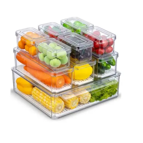 10 Pack Refrigerator Pantry Organizer Bins Stackable Fridge Organizer Bins with Lids Container Kitchen Set Storage Clear PET Material Odor-Resistant Space-Saving