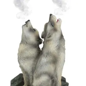 Ebros Howling Twin Gray Wolves Incense Burner Figurine 5.5 Inch Tall As Home Fragrance Decor Figurine