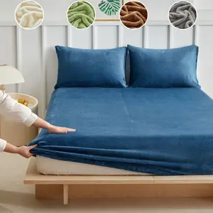 Solid Color Flannel Bed Sheet Set, Boho Fitted Sheet, 3 Counts/set Including 1 Count Bed Sheet & 2 Counts Pillowcase without Filler, Soft Comfortable Bedding Set for Bedroom