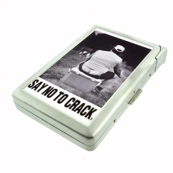 Say No To Crack Funny 100's Sized Metal Case with Built in Lighter Wallet