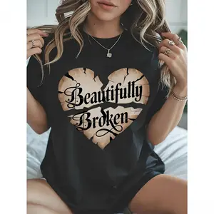 Beautifully Broken Cracked Heart Graphic Tee | Oversized Cotton Crewneck Streetwear T-Shirt
