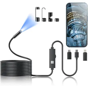 1920P HD Inspection Endoscope Camera with Adjustable LED Lights, Semi-Rigid Snake Borescope, IP67 Waterproof Flexible Inspection Camera, Compatible with iOS & Android, 32.8ft Single Lens