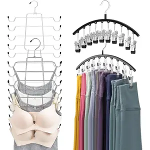 2 Pack Vest Hanger and 2 Pack Leggings Organizer Save Space,  Bra Metal Yoga Pants Hanger,  Closet Organizer with 20 Clips and Storage for Hats Vests Shorts