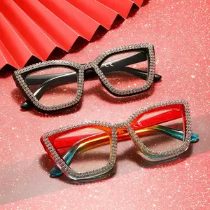 2PCS Women's Fashion Square Cat Eye Diamond Set Noble Luxury Trendy Personalized HD Reading Presbyopia Mirror - Elegant and Artistic Simple PC Material,+1.0 to+4.0 Degrees, Lightweight and Durable, Suitable for Daily Use