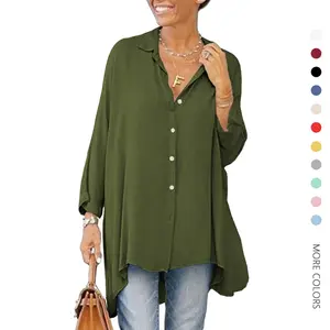 Danedvi Womens Oversized T Shirts Button Down Long Sleeve Shirt V Neck Collar Loose Flowy Blouse