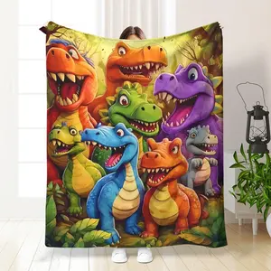 Dinosaur Pattern Flannel Blanket, Soft Comfortable Throw Blanket, Cool Bedroom Bedding Blankets, Warm Napping Blanket for Home Office Travel