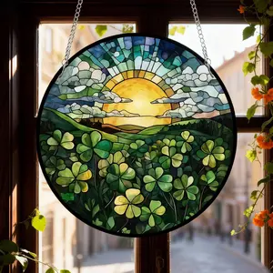 Patrick Garden Faux Stained Glass Suncatcher: Shamrock, Irish