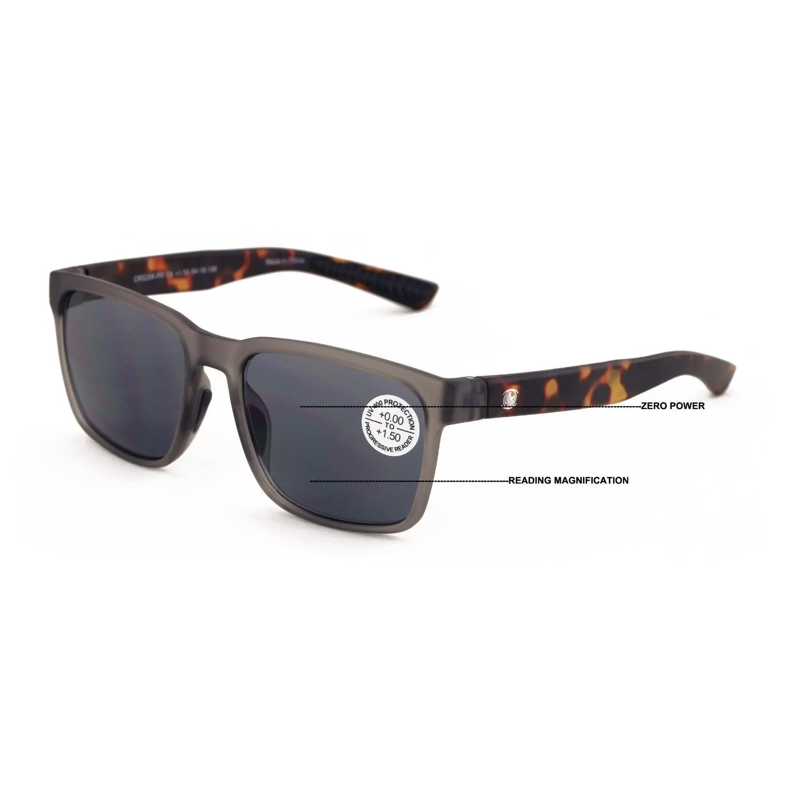 Lightweight Men Progressive Bifocal Reading Sunglasses –Clear  Zero Power on Top CR02