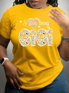 【Plus Size】 Letter Print Round Neck Tee, Fashion Casual Crew Neck Short Sleeve T-shirt for Daily Outdoor Wear, Women Plus Clothing for All Seasons, Top