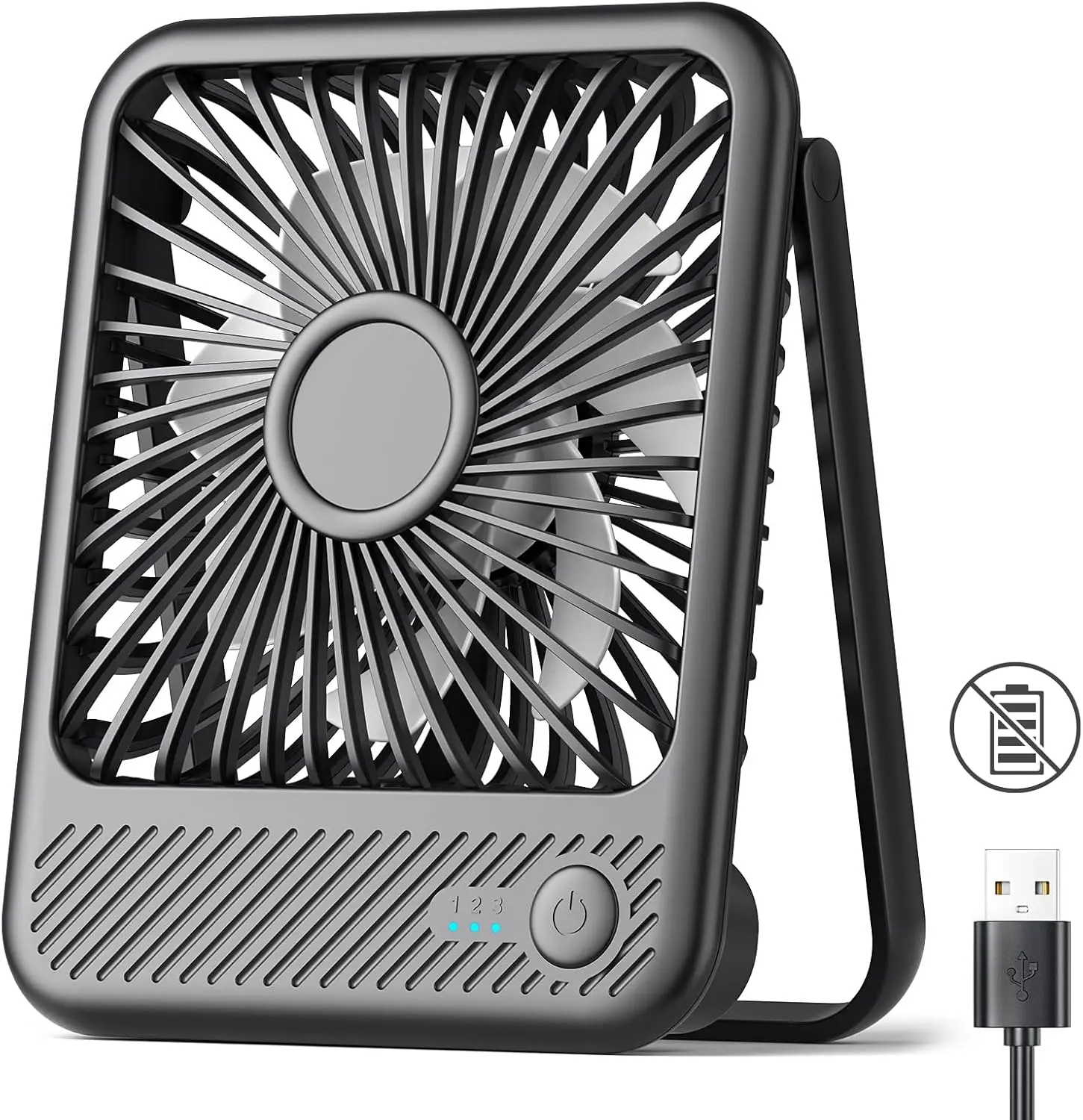 USB Desk Fan, Strong Wind Ultra Quiet Small Personal Fan with 180° Tilt Folding and 3 Speeds Adjustable, USB-C Corded Powered Mini USB Fan for Office Desktop Bedroom, NO BATTERY