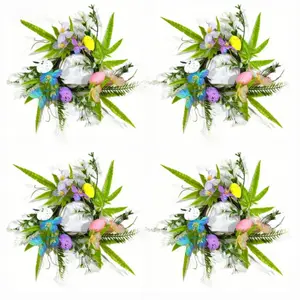 Artificial Easter Candle Rings Fake Water Grass Butterfly, 10 Inch Boho Style Pillar Candle Holder, Wedding Home Door Table Decor