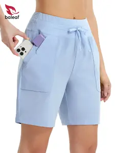BALEAF Women's 7" Athletic Running Shorts Long Workout Shorts High Waisted Quick Dry 4 Zipper Pockets UPF50+
