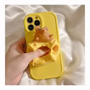 Funny Squishy Stress Relief Case for iPhone 17 Pro 15 Pro Max 14 - Cute Pop It Squeeze Toy & Kickstand, Anti-Drop Soft Cover - Viral TikTok Gadget