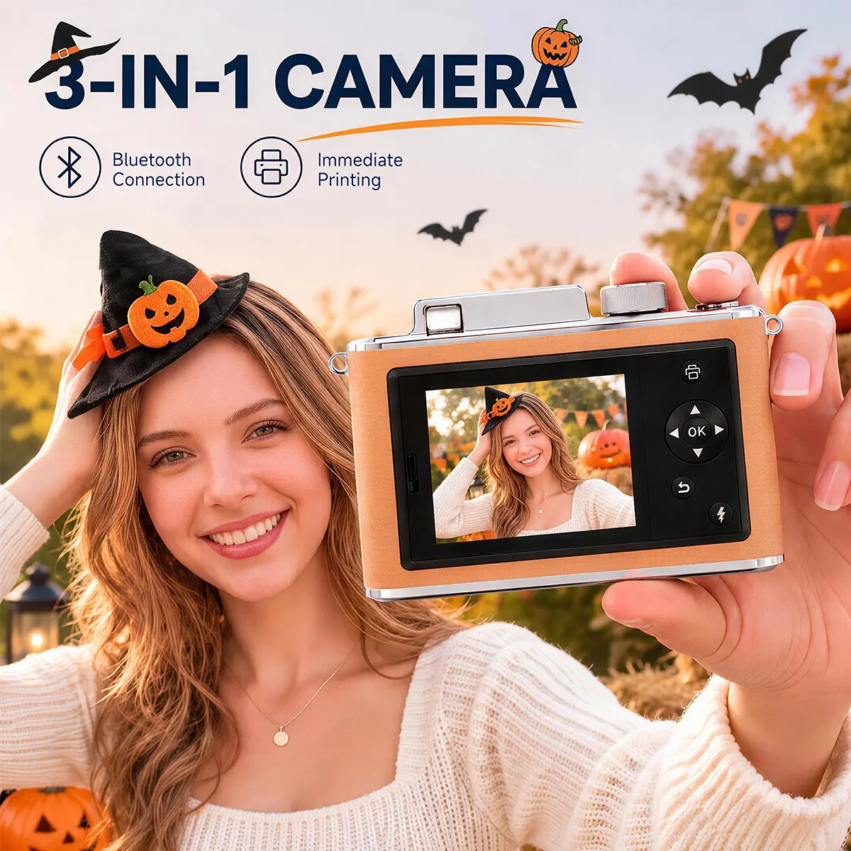 HPRT 3-in-1 Digital Camera & Portable Instant Photo Printer- Vintage CCD Style, Auto Focus, 2x3 Zink Adhesive Paper,AR Print for Party & Gifts