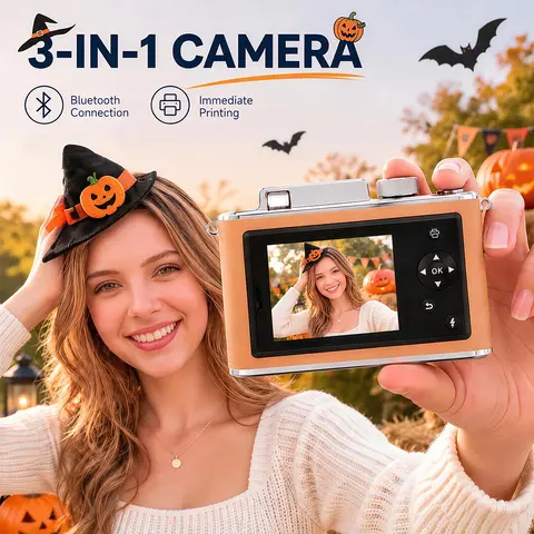 HPRT 3-in-1 Digital Camera & Portable Instant Photo Printer- Vintage CCD Style, Auto Focus, 2x3 Zink Adhesive Paper,AR Print for Party & Gifts
