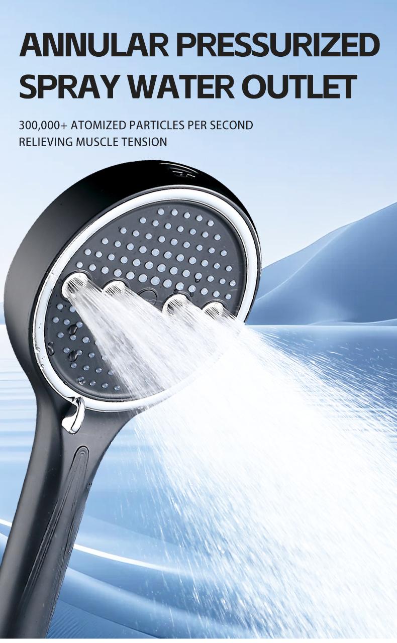High Pressure Handheld Shower Head Combo, 5.12 Inch Rain Showerhead with 6 Spray Modes, Long Hose & Holder, Wall-Mounted Bath System, Polished/Matte Black, Works Great with Low Water Pressure, Ideal for Modern Bathroom Showers