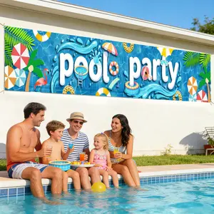 Pool Party Banner, Tropical Pool Party Garden Banner, perfect for summer pool parties, gatherings, and Hawaiian-themed events; weather-resistant outdoor decoration