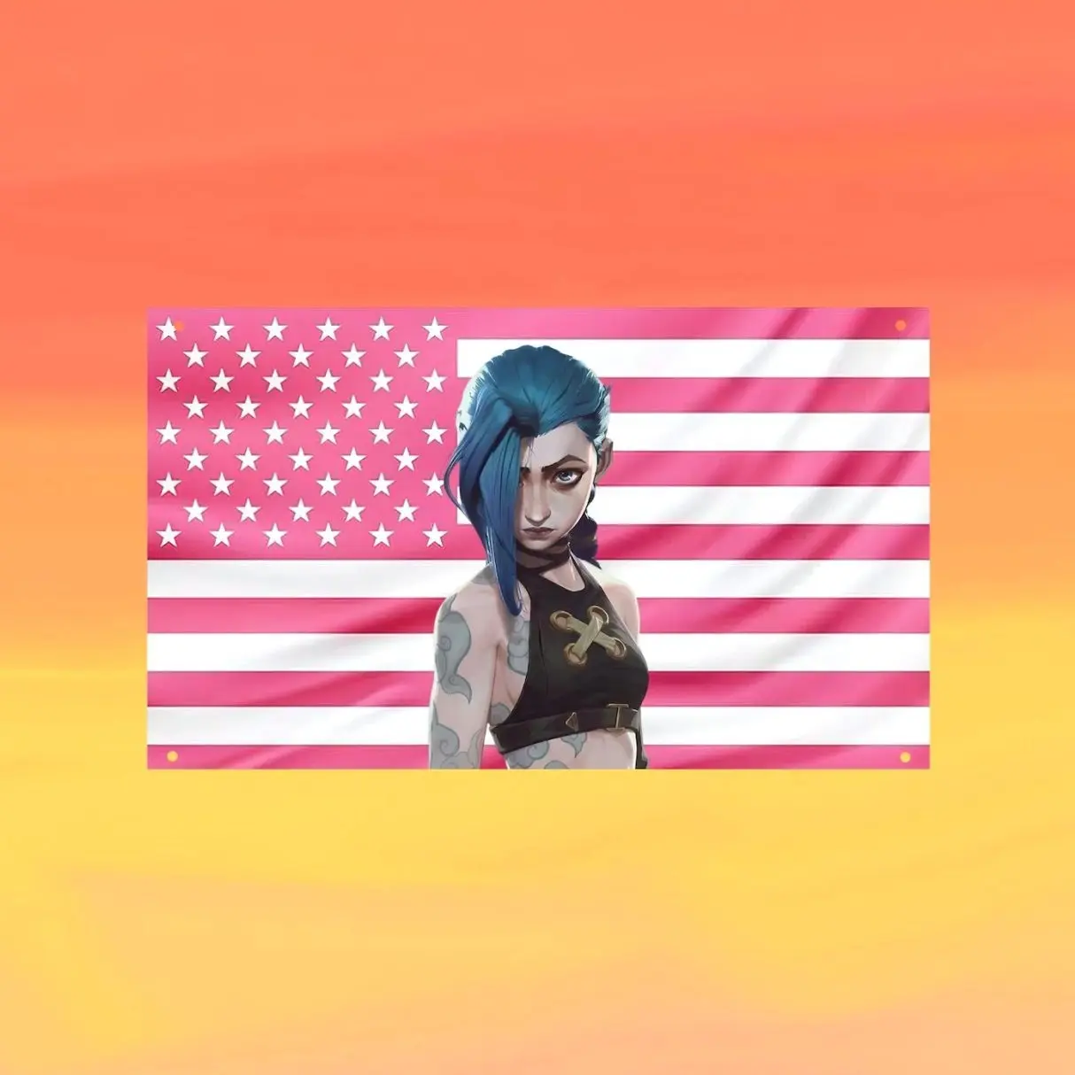 Jinx Pink US Wall Tapestry Flag, Arcane Wall Art, League of Legends Bedroom Decor