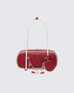 Chelsea Red Rectangle Bowling Bag With Charm