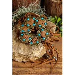 Chestnut Western Turquoise Decor Layered String Tassel Belt