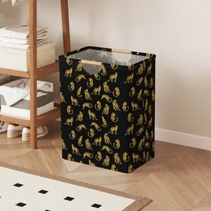 Leopard Print Open Storage Box, Foldable Laundry Basket with Handle, Home Bathroom Collapsible Clothes Organizer Bucket