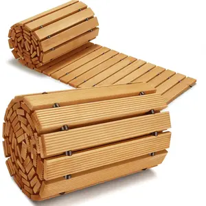 8FT Wooden Garden Pathway,Outdoor Roll Out Decorative Straight Walkway,Weather-Resistant Patio Path,Non-Slip Pavers Boardwalk for Garden, Backyard, Beach, Wedding Party Pathways