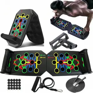1 Set Foldable Push-Up Board Kit with Resistance Bands and Jump Rope, for Abdominal and Chest Muscle Training, Foldable Push-Up Stands, Portable Fitness Equipment for Home Gym, Home Exercise Equipment