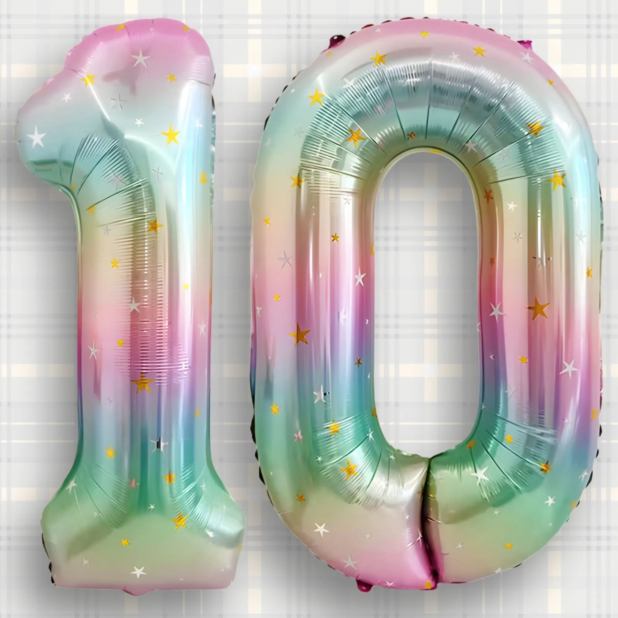 40" Soft Rainbow Gradient Starry Number Balloons 10-90 | Mylar Foil Balloons Number for 10th 13th 15th 16th 17th 21st Birthday Party Decorations, Anniversary, Graduation Balloon |  Air or Helium Inflatable Balloons