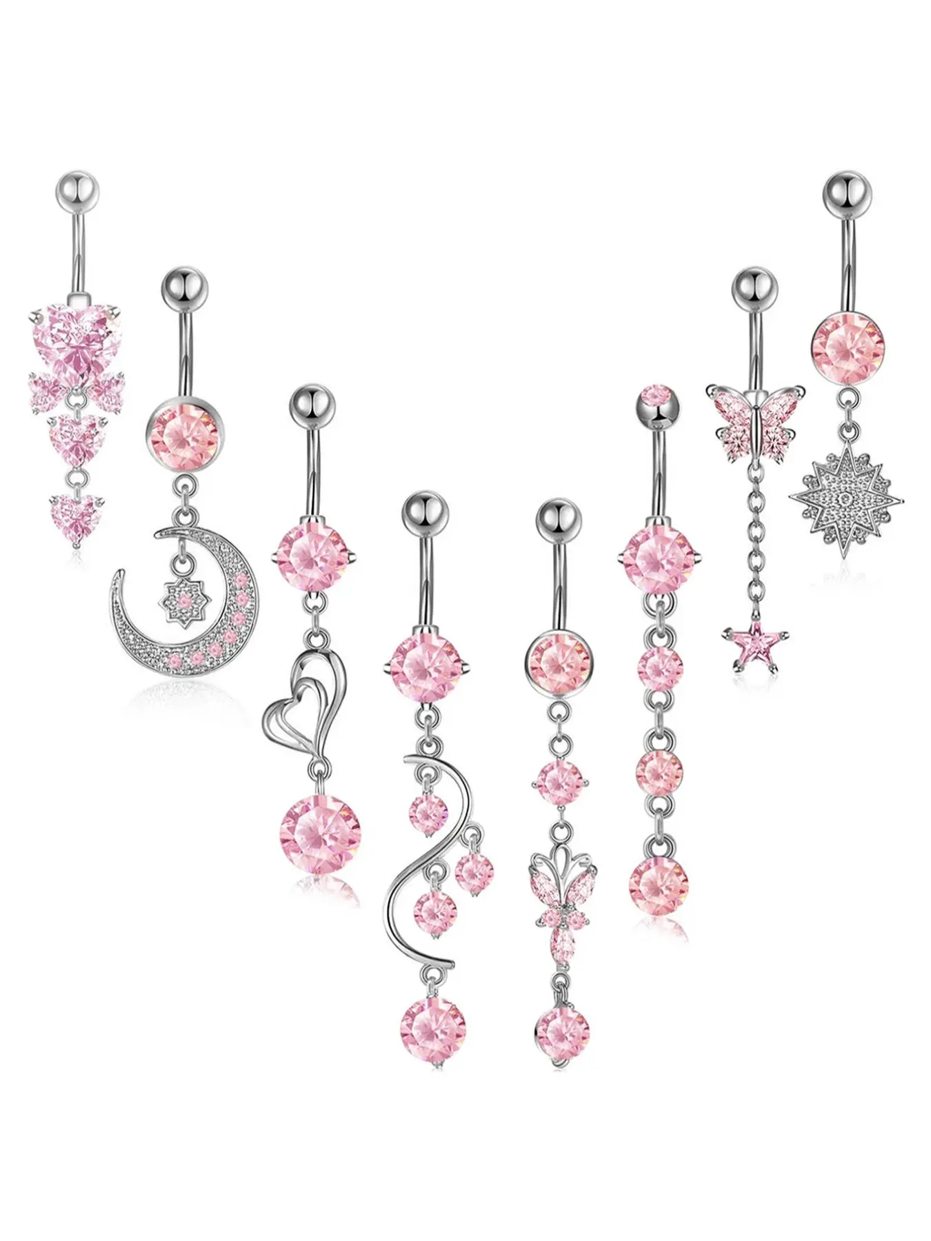 Women's Moon & Heart & Butterfly & Rhinestone Decor Chain Belly Ring, Navel Ring, Belly Button Rings Casual Trendy Charm Cute Playful Belly Ring for Crop Top, Body Piercing Jewelry, Body Jewellery for Daily & Party