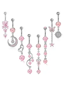Women's Moon & Heart & Butterfly & Rhinestone Decor Chain Belly Ring, Casual Trendy Charm Cute Belly Ring for Crop Top, Body Piercing Jewelry for Daily & Party