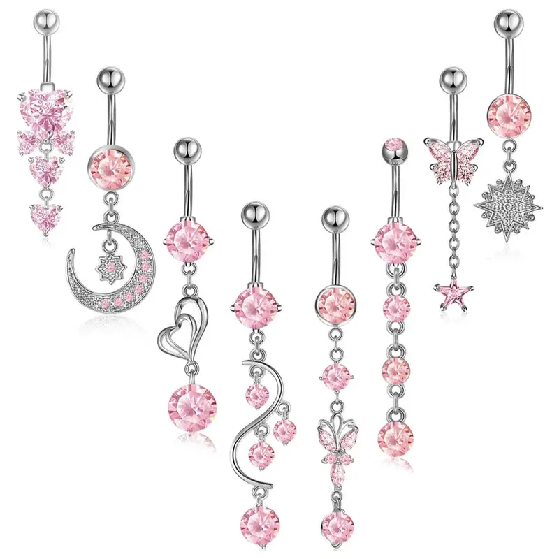Women's Moon & Heart & Butterfly & Rhinestone Decor Chain Belly Ring, Navel Ring, Belly Button Rings Casual Trendy Charm Cute Playful Belly Ring for Crop Top, Body Piercing Jewelry, Body Jewellery for Daily & Party