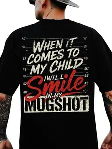 Men's American Fatherhood Hardcore Slogan Short Sleeve T-Shirt, Oversized Drop Shoulder, Vintage Print, Streetwear Casual Loose Fit Top