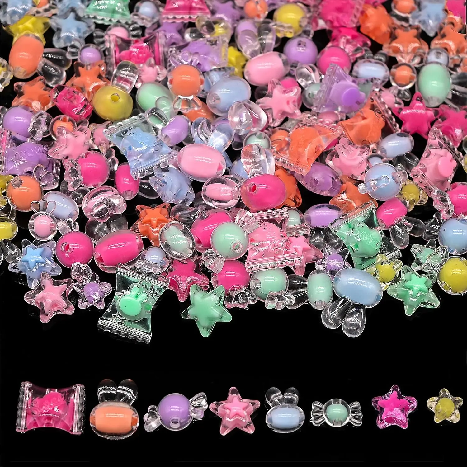200g+ Candy Bulk Assorted Cute Kandi Beads for  Making, Bracelet Making Kit, Craft Supplies Charm Beads(Mixed II)