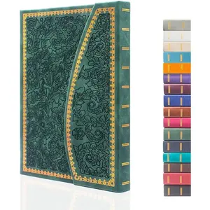 Journal, Carving  Notebook Faux Leather Hard Cover Personal Diary Lined Pages Ribbon Bookmark, 8'' x 5.7''