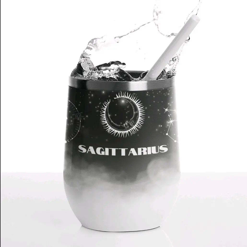12oz Stemless- Astrology- Insulated Wine Glass- Zodiac Steel Cup Mug Tumblers Drinkware