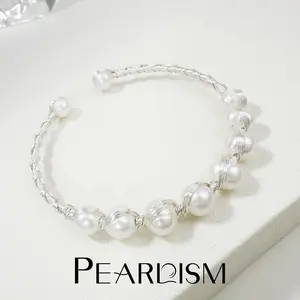 PEARLISM Dainty Everyday Freshwater Seedless Pearl Bracelet | Gold-Toned/Silver-Toned Wire-Wrapped Minimalist Gift for Her-PSBG1607