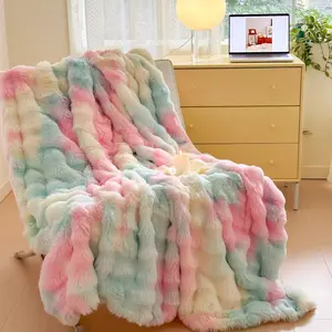 Colorful Fluffy Blanket, 1 Count Soft Comfortable Throw Blanket, Warm Napping Blanket for Home Office Travel Camping