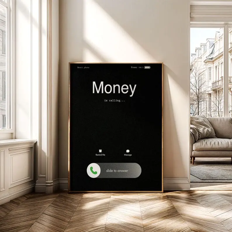 Money Is Calling Wall Art, Minimalist Black Motivational Poster, Entrepreneur Office Decor, Productivity Printable Art
