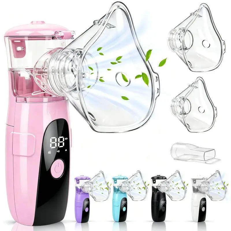 USB Rechargeable Portable Nebulizer for Adults & Kids, Handheld Mesh Nebulizer Machine with Self-Cleaning Function, Quiet Operation, Child Mask & Compact Travel Design