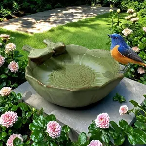 Ceramic Bird Bath for Outdoors, Ground & Tabletop Decor, Ground Feeders Bird Bath Feeding Bowl for Outdoors, Garden Deck, Balcony, Yard, Lawn