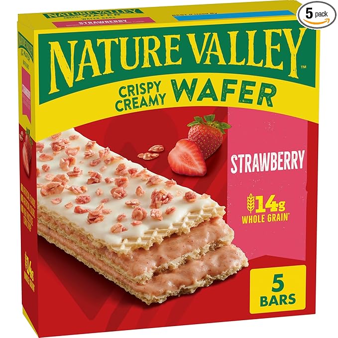 Strawberry Cream Wafer Bars (5 Count, 6.5 oz) – Crispy Whole Grain Wafer Snacks with Creamy Filling, Sweet Crunchy Dessert Treat